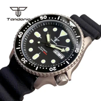 Tandorio NH36 Movement 41mm Titanium Case Date Week Display 20Bar Men's Automatic Dive Watch Sapphire Glass Rubber Band Luminous