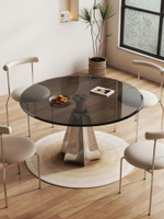 極簡玻璃圓桌家用小戶型餐桌現代簡約設計師鋼化玻璃小圓桌椅組合