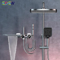 Hot Cold Piano Digital Shower Faucets Quality Brass Thermostatic Bathroom Shower System Wall Rainfall Digital Piano Shower Set