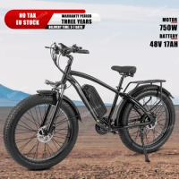 EU Stock 750W Motor Electric Bike 26*4.0 Inch Fat Tire E Bike 48V17AH Lithium Battery 100KM Adult Mountain Electric Bicycle