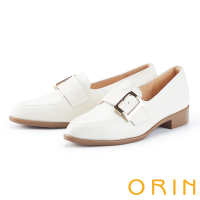 ORIN 皮帶金屬方釦牛皮低跟 女 樂福鞋 白色
