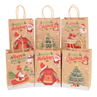 5Pcs Kraft Paper Christmas Gift Bags Snack Candy Packaging Bag Christmas Decorations For Home Xmas Navidad New Year Kids Gift
