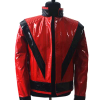 Plus Size XXS-4XL Rare MJ Michael Jackson Red PU Leather This is it Thriller Jacket PUNK Skinny Outwear Motorcycle Style
