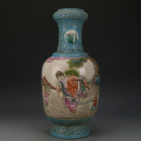 大清乾隆粉彩雕刻布袋和尚棒槌瓶古玩收藏真品彩繪花瓶瓷器老物件