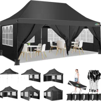 10x20ft Pop Up Canopy Tent with 6 Removable Sidewalls, Easy Up Commercial Canopy, Waterproof and UV50+ Gazebo with Portab