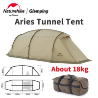 Naturehike ARIES 210T Camping Tunnel Tent 4/6 Persons Two Spaces 4 Doors With Snow Skirt Family Travel Tent UPF50+ Windproof