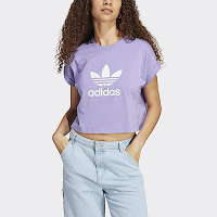 Adidas Short Tee IC5468 女 短袖 短版 上衣 T恤 亞洲版 休閒 三葉草 寬鬆 棉質 紫
