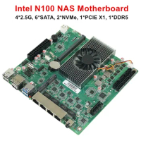 6-Bay Intel N100 Industrial Mini ITX NAS 6*SATA3.0 4*2.5G i226 1*PCIE X1 1*DDR5 4800MHz Soft Routing Firewall ITX Mainboard
