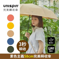UNISPIN素色主義58公分完美瞬收傘 特性：UV遮蔽加工+晴雨兩用+防撥水加工 (瞬收傘)【沙克思】