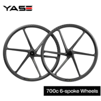 700c Road Bike Carbon Wheelset Disc Tubeless 6 Spoke Wheels 34mm Depth 25mm Width Bicycle Wheel Center Lock Thru Axle Hub