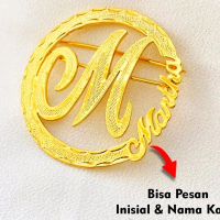 (Free cincin) Bros inisial dan nama - Titanium Lapis Emas anti karat mewah Monel Perhiasan Gold Clip