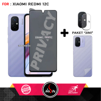 3IN1 Anti Gores Matte Spy Privacy Anti Glare For XIAOMI REDMI 12C + Tempered Glass Kamera dan Skin C