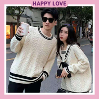 Áo len đôi nam nữ mùa đông Thuỷ Thủ màu trắng HAPPYLOVE chất vải len thừng dày dặn hàng Quảng Châu H