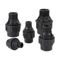 Black PE Water Pipe Straight Reducing Coupling 20/25/32/40/50mm PE PVC Tube Fittings 1/2" 3/4" 1" 1.2" 1.5" Male Thread Adapter