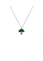 SOEOES 925 Sterling Silver Simple and Cute Green Epoxy Mushroom Pendant with Necklace