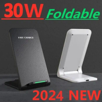 30W Foldable Wireless Charger Stand Pad Fast Charging for iPhone 15 14 13 12 11 XS XR 8 X Samsung S21 S20 S8 Huawei Xiaomi
