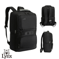 【Lynx】美國山貓嚴選尼龍布包大型商務後背包 多隔層機能收納/筆電保護袋-黑色