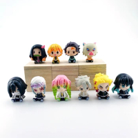 Anime Demon Slayer 4/6 Style Set 4.5cm Q Version Sitting Figure Doll Keychains Tanjiro Nezuko Action Figures Model Toys