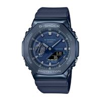 【CASIO卡西歐】G-SHOCK 經典金屬不鏽鋼八角形錶-農家橡樹 藍(GM-2100N-2A)