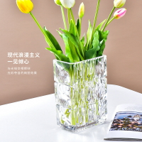 歐式方格玻璃花瓶餐桌電視櫃插花裝飾擺件幹鮮花花器水養鮮花瓶