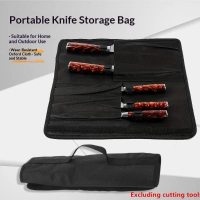 Black Chef Knife Roll Bag 5 Pockets menjalankan kes mudah alih Oxford dapur memasak pisau penyimpana