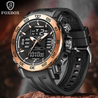 LIGE FOXBOX Brand Men Watch Luxury Dual Display Watch for Men Military Sport Silicone Strap Fashion Chronograph WristWatch Clock