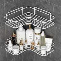 Bathroom Shelf Wall Mounted Corner Storage Shelves Shampoo Holder Cosmetic Rack Iron Shower Drain Basket Bathroom Organizer