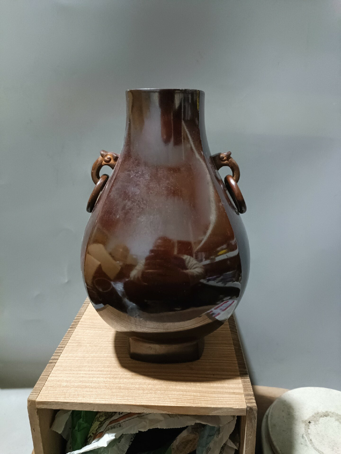 未使用 華道具 中光作 唐銅 浪足盃型花器 重さ約2.4KG 共布 共箱 未使用 華道具 中光作 唐銅 浪足盃型花器 重さ