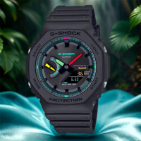 【CASIO 卡西歐】G-SHOCK 八角 霓虹科幻藍芽太陽能雙顯手錶 送禮 禮物 推薦(GA-B2100MF-1A)