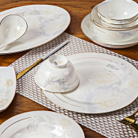 西式現代碗碟套裝家用 景德鎮陶瓷餐具套裝骨瓷碗盤組合送禮 嫻靜