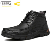 Camel Active New Genuine Leather Boots Men Waterproof Cow Leather Mens Winter Boots Lace Up Ankle Snow Boots High Quality Shoes