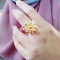 ScF Collection Cincin Lapis Emas 24karat Cincin Bunga Emas Bangkok Kuning bentuk bunga