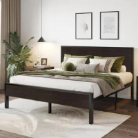 Queen Bed Frame with Headboard, Heavy Duty Platform Bed with Under-Bed Storage, Solid Metal Construction, Queen Size Bed Frame