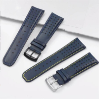 Top Grade Blue Curved End Genuine Leather Watchband 22mm 23mm Italian Calfskin Strap Fit For Citizen Blue Angels/Eco Drive Watch
