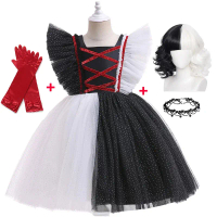 Váy Trang Phục Cruella, Dành Cho Bé Gái, Cosplay Phù Thủy Ác Quỷ, Màu Đen Và Trắng, Quần Áo Dự Tiệc 