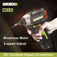 WORX WU132 Brushless Screwdriver 12V Cordless Impact Electric Drill 200W 140Nm 3300RPM Output 1/4inch Hex Chuck Lithium Battery