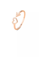 SOEOES 925純銀鍍玫瑰金簡約時尚丘比特箭鏤空心形可調式開口戒指