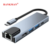 USB C Hub to Ethernet 4K HDMI-Compatible USB 3.0 2.0 Type C Dock for MacBook iPad iPhone 15 Samsung S22 Dex Xiaomi 12 TV PS5