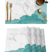 White Marble Silver Plated Water Green Dining Placemat Tableware Mats Kitchen Dish Mat Pad 4/6pcs Table Mat Home Decoration