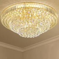 Modern minimalist LED round crystal ceiling lamp atmospheric hotel living room lights restaurant bedroom lighting lamps fixture