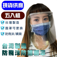 MIT 台灣製造 防飛沫全透明防護防霧面罩 全方位防護面罩(五入組)
