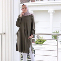 Tunik terbaru/atasan wanita muslim/Fidya tunik - Hijau Army, L