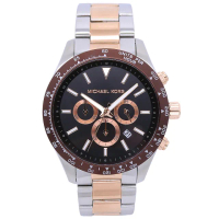 【Michael Kors】Michael Kors 戰士榮耀美式風格計時腕錶-黑+玫瑰金-MK8913