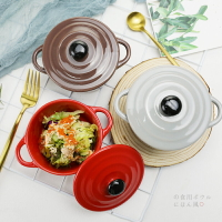 日式雙耳陶瓷碗帶蓋 家用 可愛單個湯碗烤碗烘焙碗甜品沙拉碗北歐