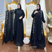 Gamis Ceruty Bordir Outer Lepas Pasang RH72088 Khusus Hitam Putih Ld 110 Pb 138