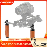 CAMVATE 2 Pieces Leather Handle With Standard 15mm Single Rod Clamp For DSLR Camera Shoulder Rig 15mm Rail Rod Support System