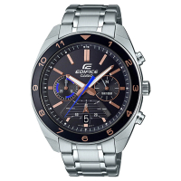 【CASIO 卡西歐】EDIFICE 賽車帥氣型男錶 不銹鋼錶帶 黑X玫瑰金 防水100米 日期顯示(EFV-590D-1A)