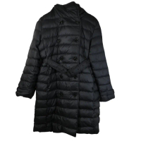 【BURBERRY 巴寶莉】WITLEY 英系英倫風繫腰帶連帽長版輕便羽絨外套(黑)
