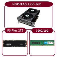 【GIGABYTE 技嘉】組合套餐(美光 DDR4 3200 16G+美光 P3 Plus 2TB SSD+技嘉 N3050EAGLE OC-8GD)