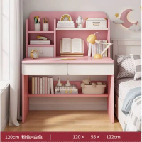 簡易電腦桌（淺粉+白120cm）